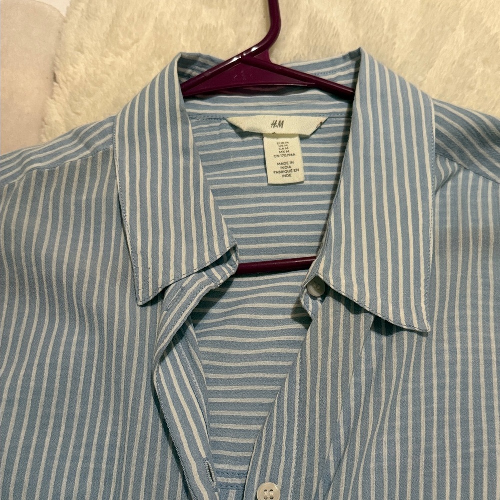 H&M Light Blue and White Striped Shirt